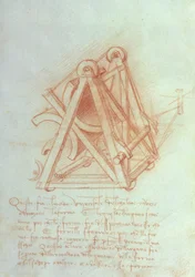 Étude de la charpente en bois avec moule de coulée pour le cheval Sforza, fol. 154v du Codex Madrid II, vers 1491-93